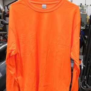 BOGO! Gildan Ultra Cotton long sleeve bright orange adult large work Tee casual